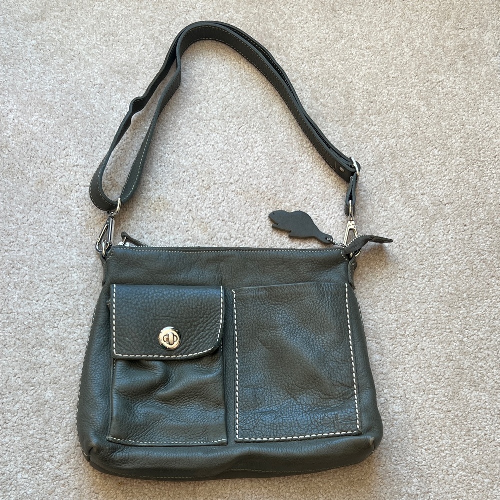 Stylish Roots Olive Green/Gray Leather Shoulder Bag